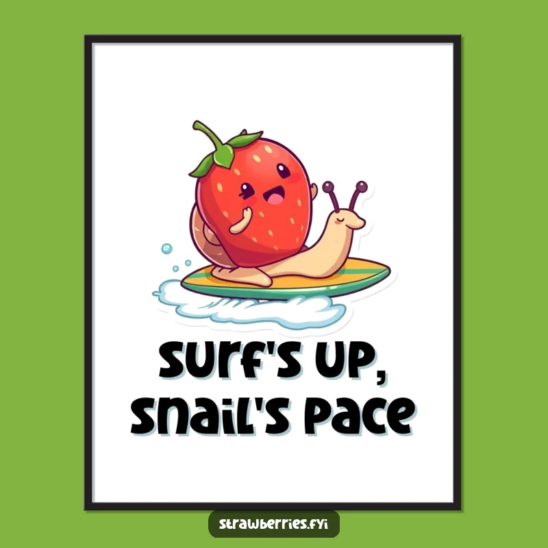 Free Printable Wall Art: Funny Strawberry Snail Surf Downloadable Poster