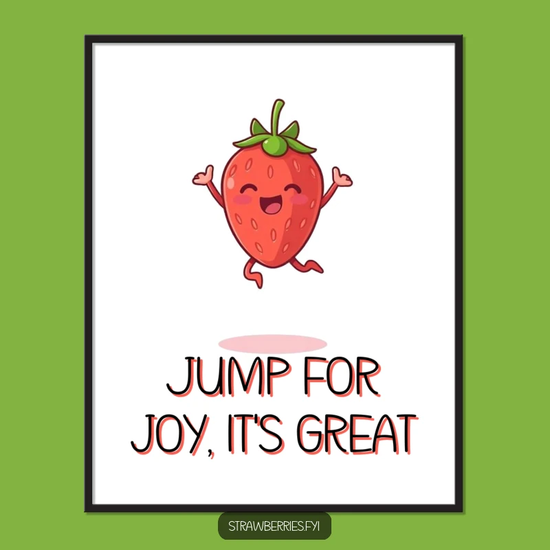 Free Printable Wall Art: Jumping Strawberry Energetic Funny Downloadable Gift