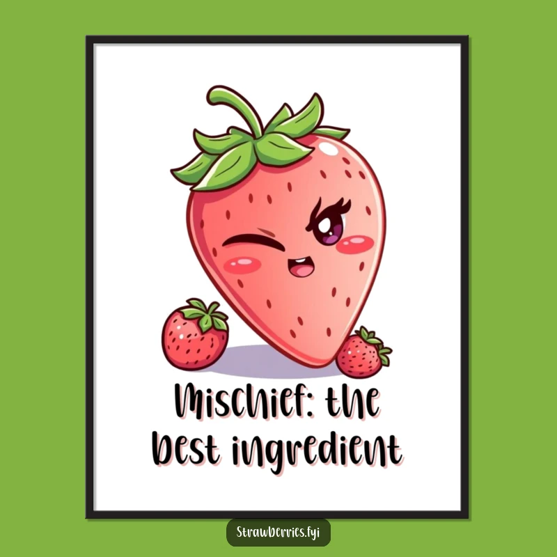 Free Printable Wall Art: Winking Strawberry Mischief - Playful Downloadable Art