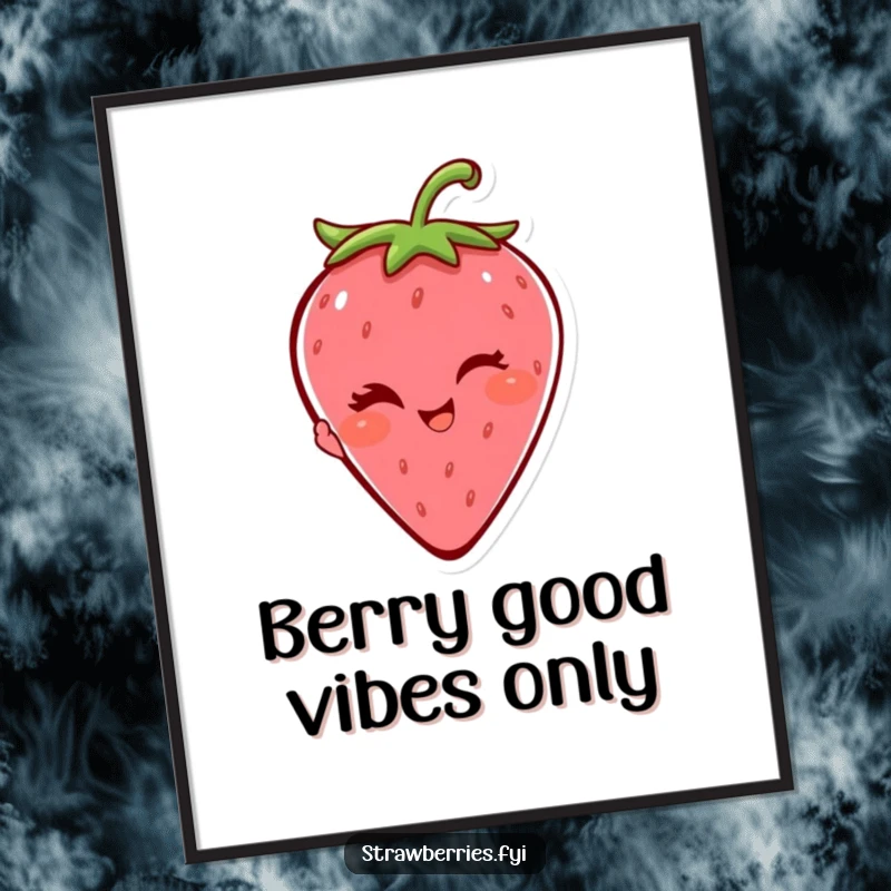 Funny Free Printable Wall Art: A vibrant strawberry character with a bold, playful wink, radiating mischievous charm.