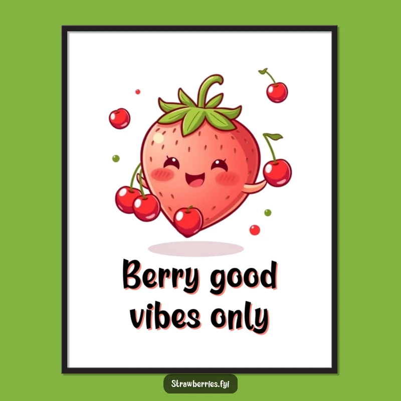 Funny Free Printable Wall Art: Gleeful Juggling Strawberry Decor - DIY Downloadable Gift