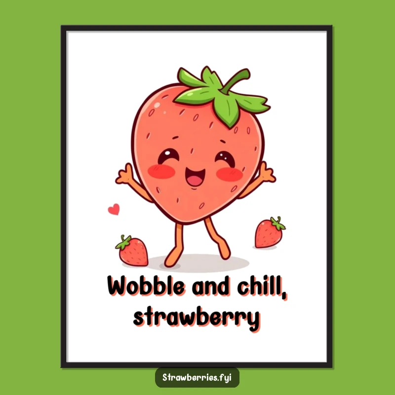 Funny Free Printable Wall Art: Kawaii Strawberry Wobble Dance
