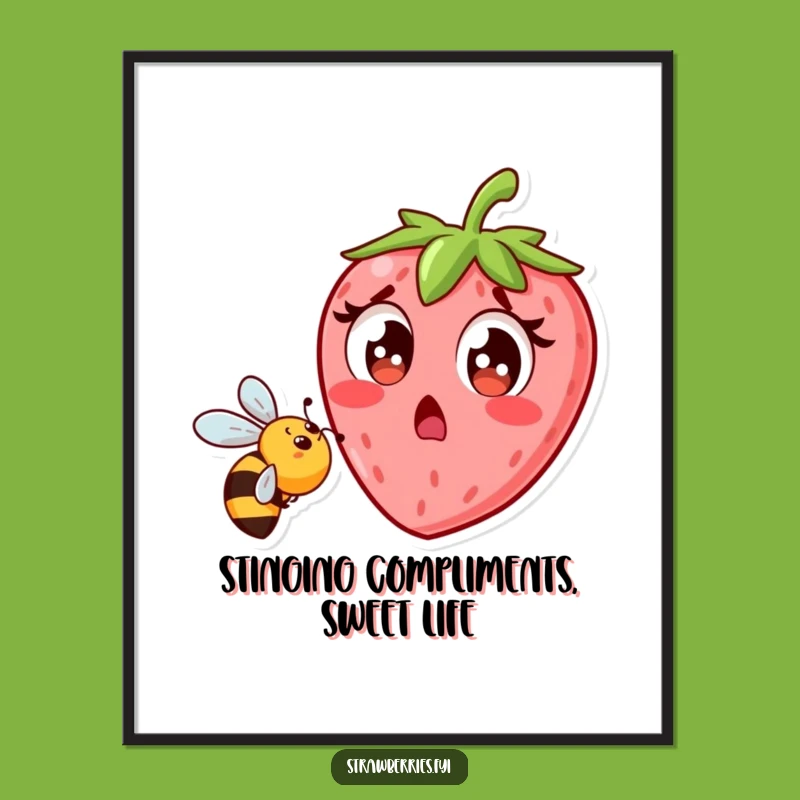Funny Free Printable Wall Art: Strawberry Bee Surprise Downloadable Decor
