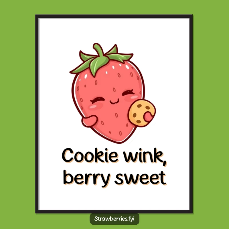 Funny Free Printable Wall Art: Winking Kawaii Strawberry Cookie
