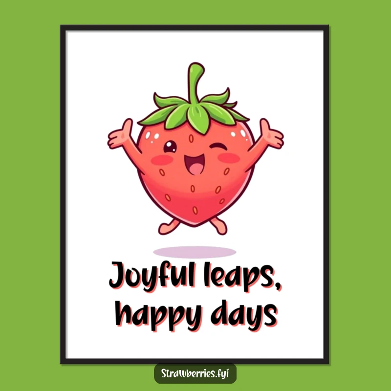 Free Printable Jumping Strawberry Art - Energetic Downloadable Wall Decor for a Happy Home
