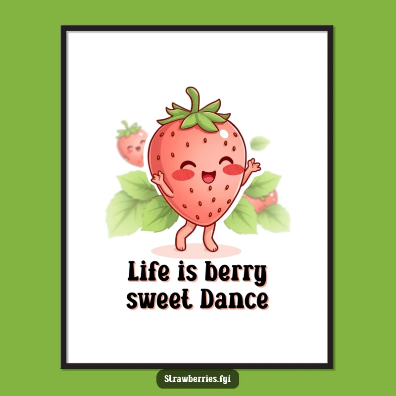 Funny Free Printable Wall Art: Strawberry Dancing Joy, Downloadable Decor