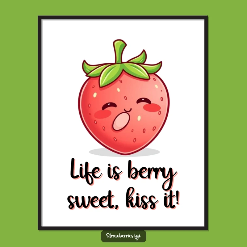 Funny Free Printable Kawaii Strawberry Kiss Wall Art - Cute Downloadable Decor