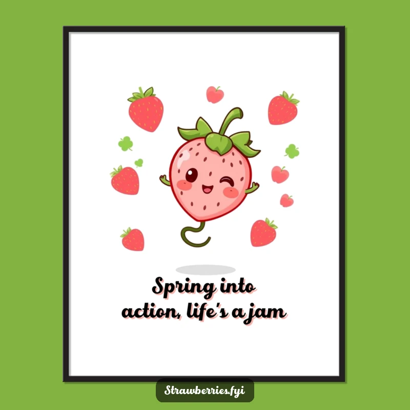 Free Printable Kawaii Strawberry Art: Bouncy Berry for Playful Decor