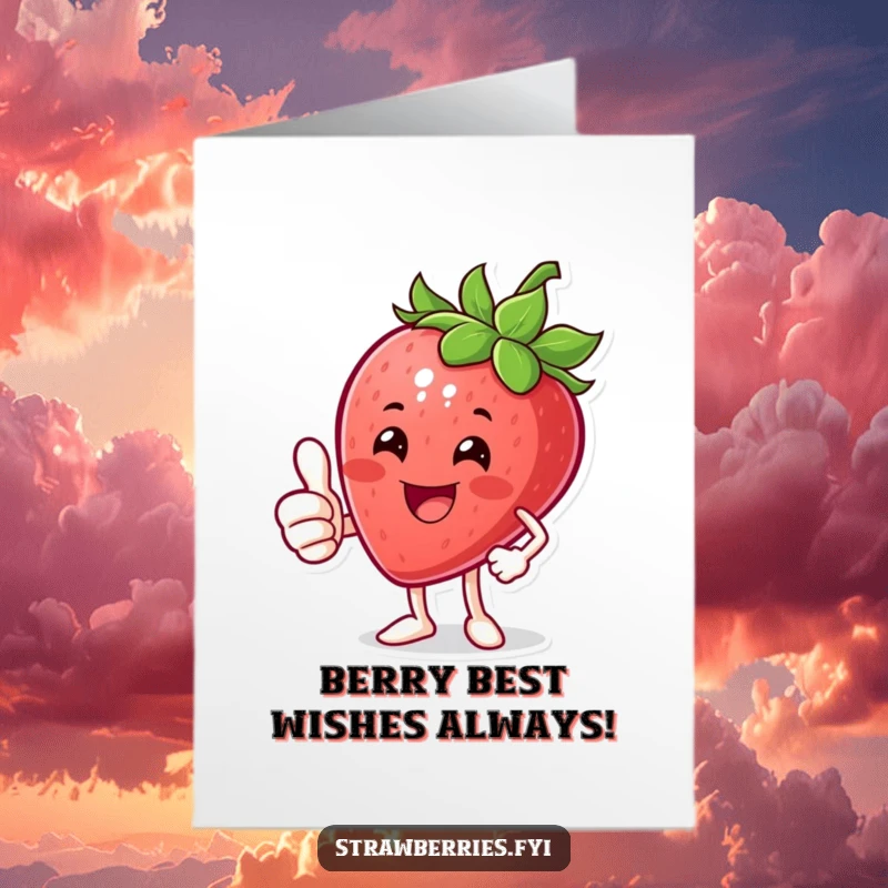 Funny Free Printable Birthday Card: A beaming anthropomorphic strawberry flashes a huge grin and a big thumbs up, wishing happy birthday.