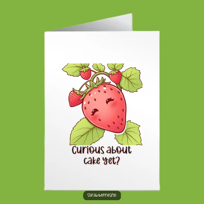 Free Printable Birthday Card: Curious Strawberry Peeking - Funny Downloadable Gift
