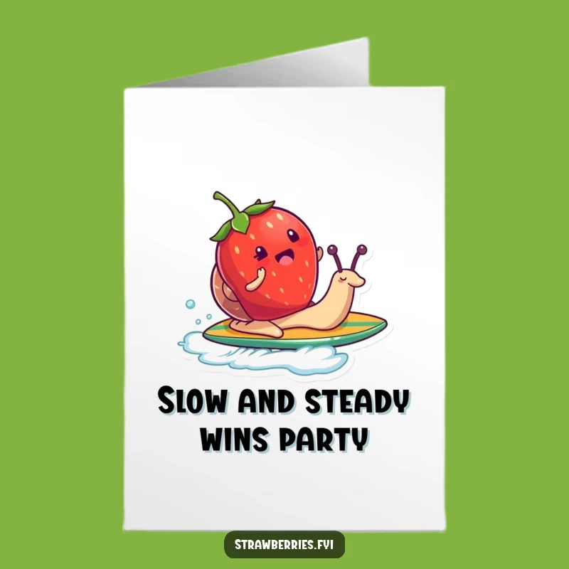 Free Printable Birthday Card: Funny Strawberry Snail Surf Downloadable Gift