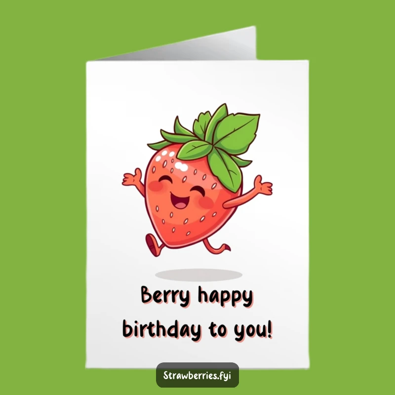 Free Printable Birthday Card: Happy Strawberry Joyful Hop Funny Downloadable Gift