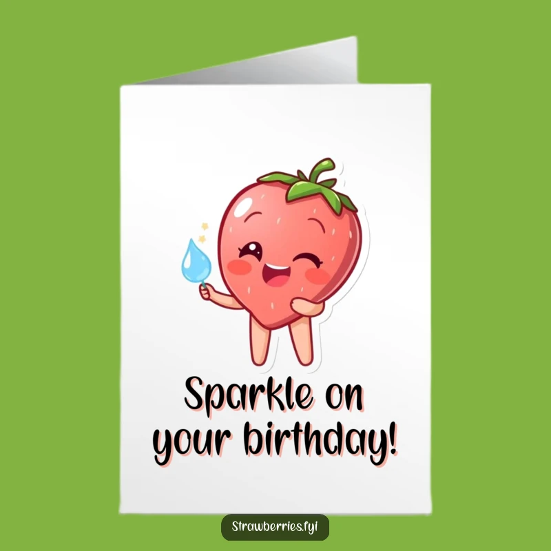 Free Printable Birthday Card: Joyful Strawberry Dewdrop - Sparkly Gift