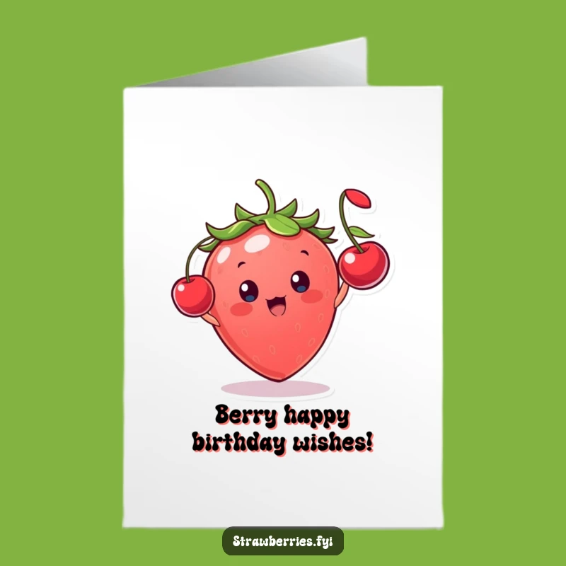 Free Printable Birthday Card: Strawberry's Joyful Cherry Toss - Humorous Downloadable