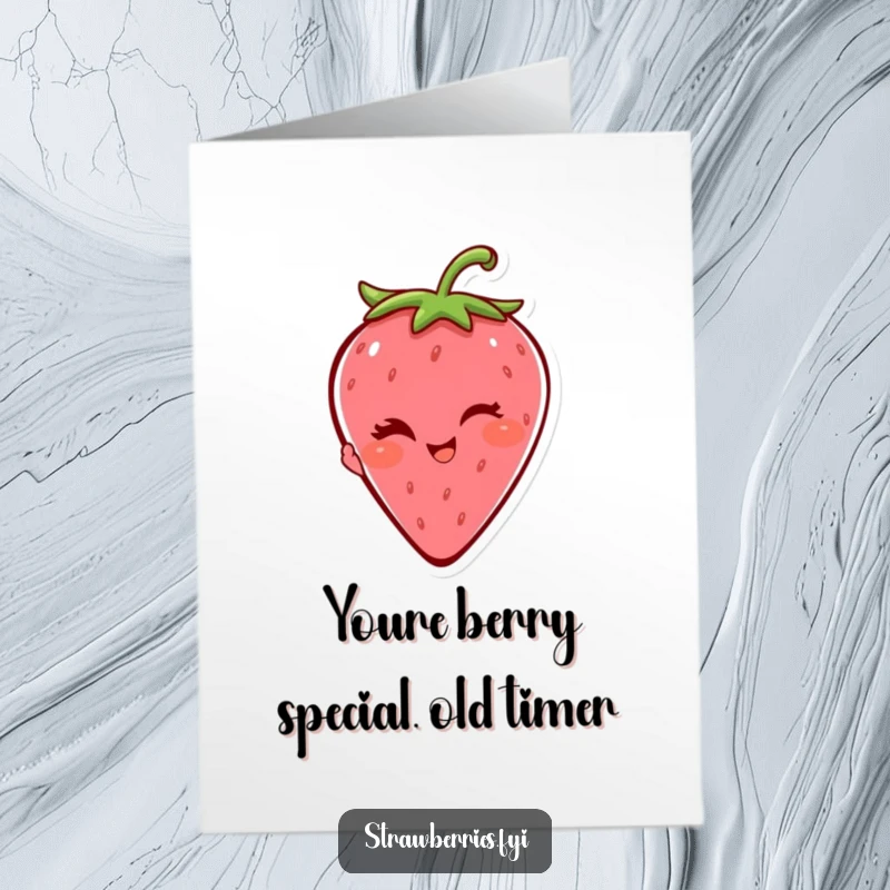 Funny Free Printable Birthday Card: A winking strawberry character with a mischievous glint, offering a playful wink.