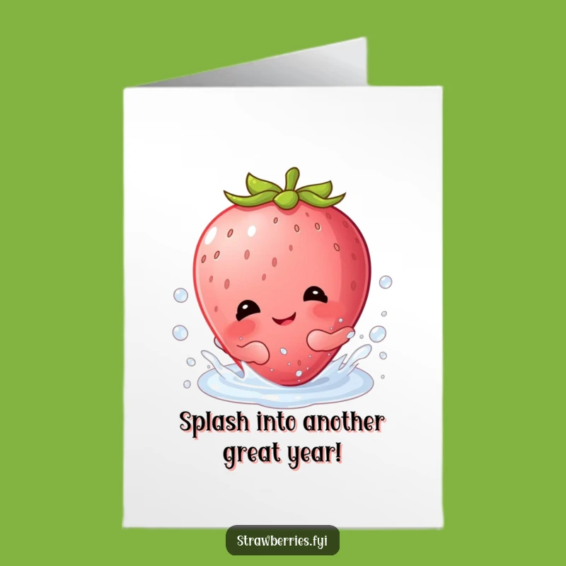 Free Printable Birthday Card: Splashing Kawaii Strawberry Fun Funny Downloadable Gift