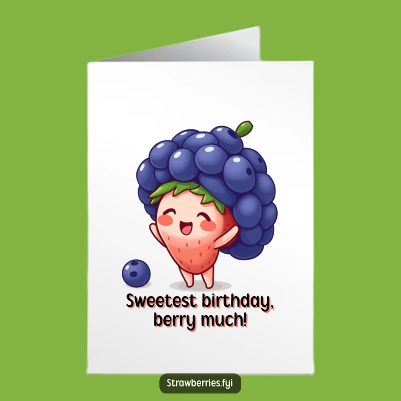 Free Printable Birthday Card: Strawberry Wears Blueberry Hat, Funny Fruit Downloadable