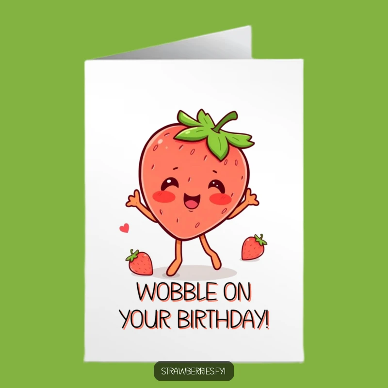 Free Printable Birthday Card: Kawaii Strawberry Wobble Dance Fun