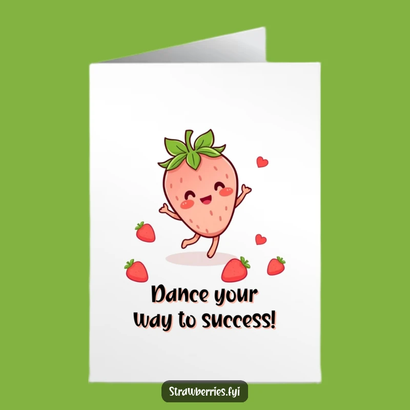 Free Printable Congrats Card: Dancing Kawaii Strawberry Joyful Funny Downloadable Gift