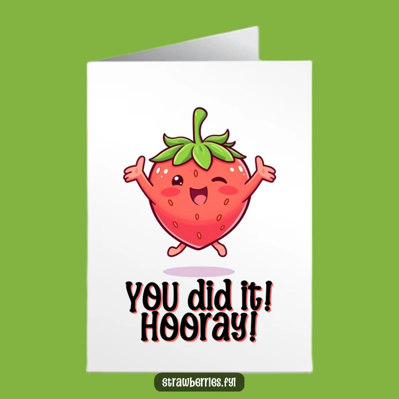 Free Printable Jumping Strawberry Congrats Card - Exuberant Downloadable to Celebrate Success