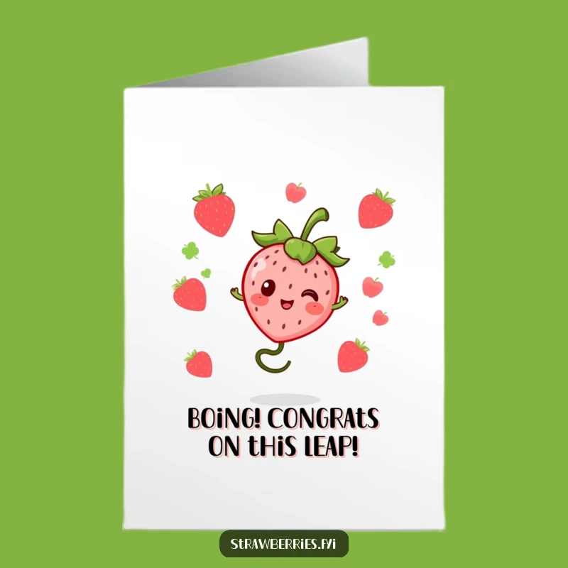 Free Printable Kawaii Strawberry Congrats Card: Bouncy Berry for Big Wins