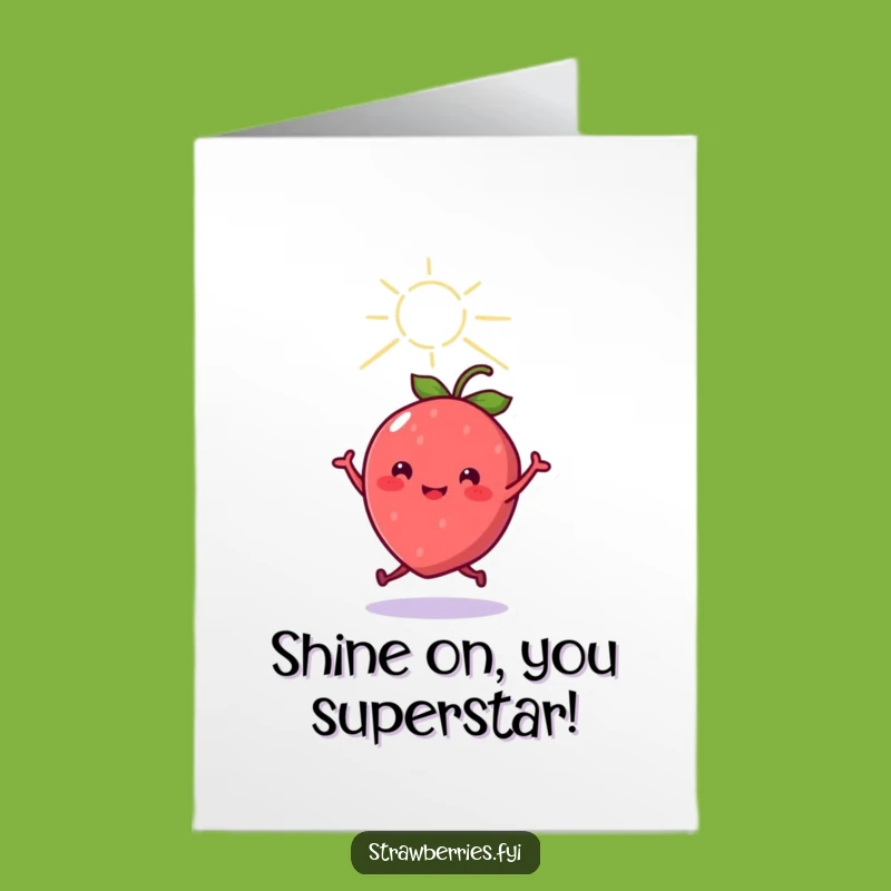 Free Printable Kawaii Strawberry Congrats Card: Dancing Berry for Your Success