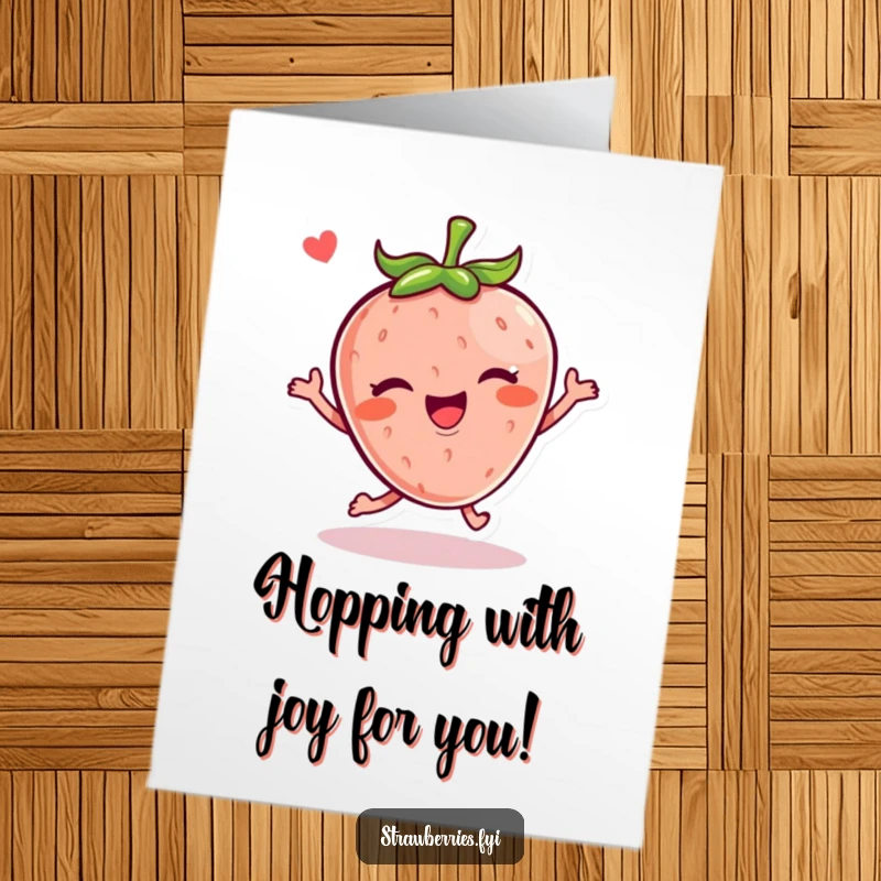 Funny Free Printable Kawaii strawberry character joyfully hopping with a wink, ideal for celebrating wins with playful energy.