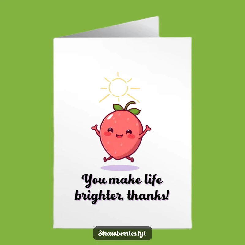 Free Printable Kawaii Strawberry Thank You Card: Dancing Berry Spreading Gratitude