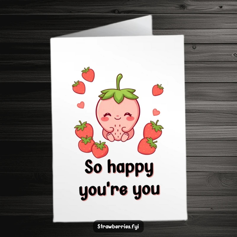 Funny free printable thank you card showing a peaceful strawberry sitting with a content smile, expressing sincere thanks.