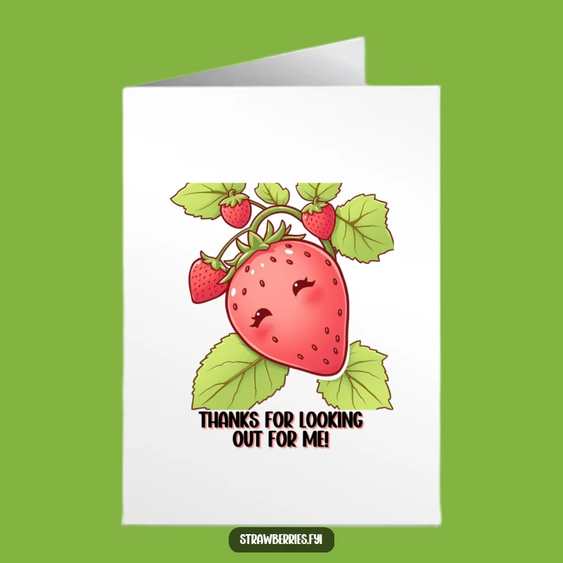 Free Printable Thank You Card: Curious Strawberry Peeking - Funny Downloadable Gift
