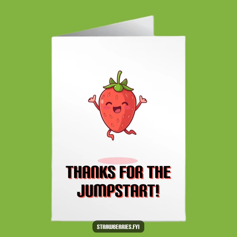 Free Printable Thank You Card: Jumping Strawberry Grateful Funny Downloadable Gift