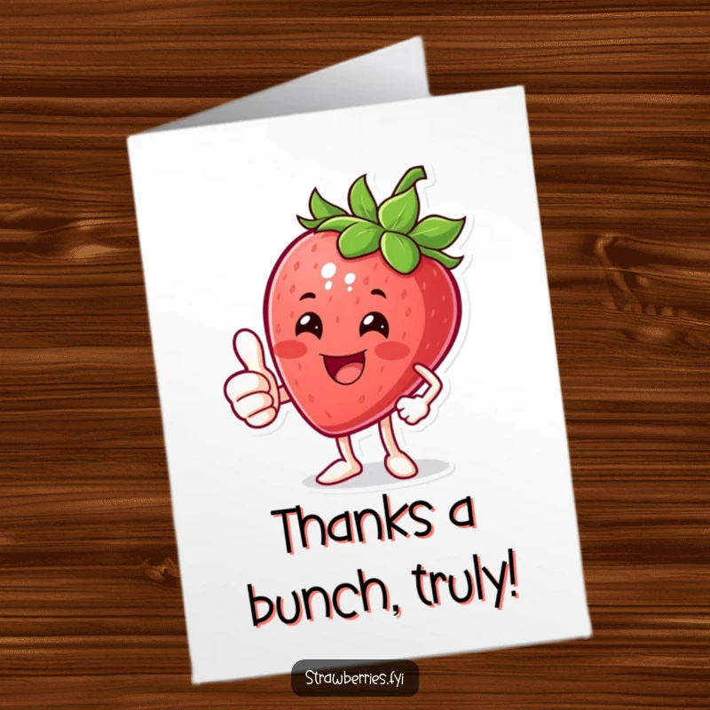 Funny Free Printable Thank You Card: A beaming anthropomorphic strawberry offers a big thumbs up, conveying sincere appreciation.