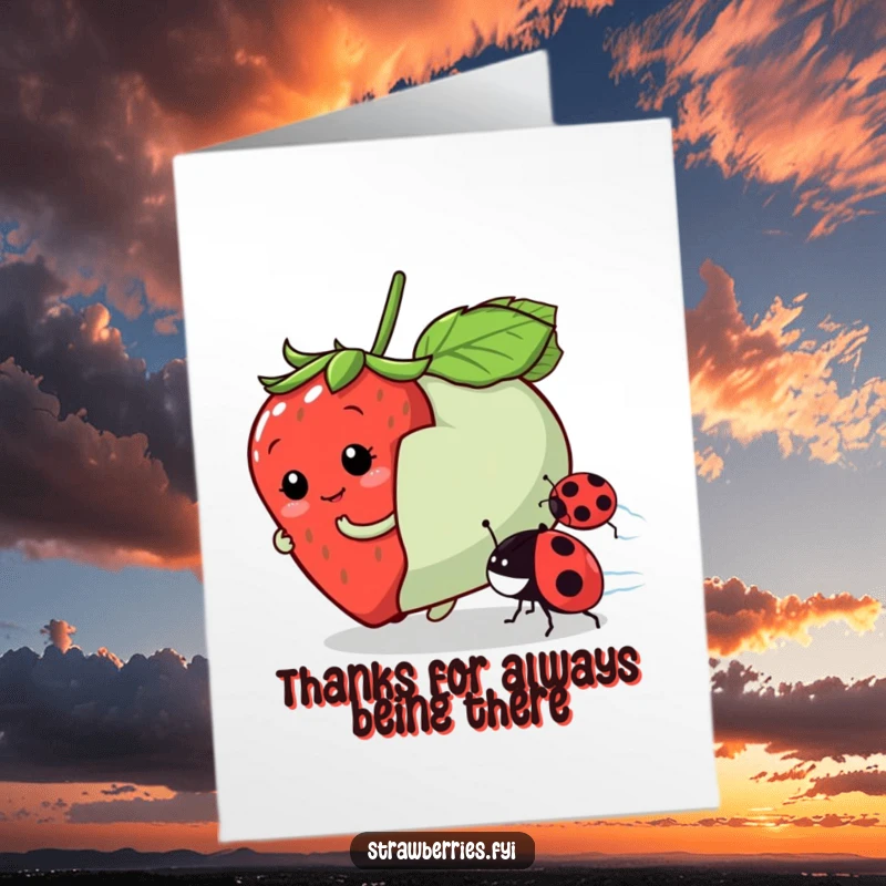 Funny Free Printable Thank You Card with a strawberry character racing a ladybug, a fun way to express thanks, a DIY gift.