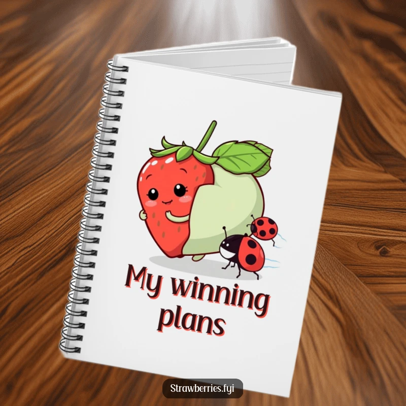 Funny notebook featuring a playful strawberry character in a race, designed for capturing fast thoughts with humor.