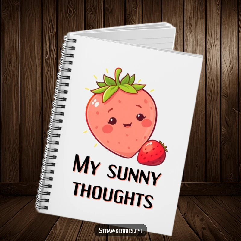 Funny sunny strawberry notebook featuring a character basking in a warm ray of light, perfect for jotting down bright ideas humorously.