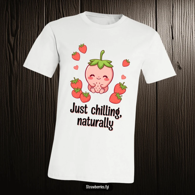 Funny t-shirt featuring a serene strawberry character sitting peacefully with a gentle smile, embodying contentment and calm.