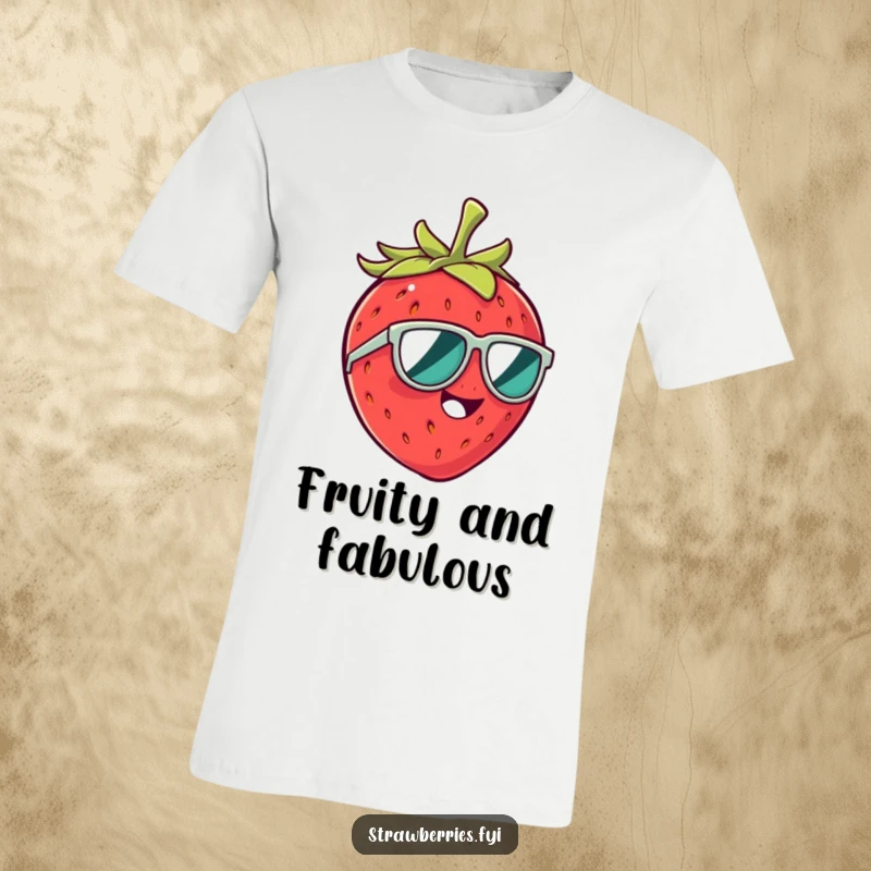 Funny T-Shirt: A giggling strawberry character sporting cool tiny sunglasses, radiating playful vibes and infectious humor.
