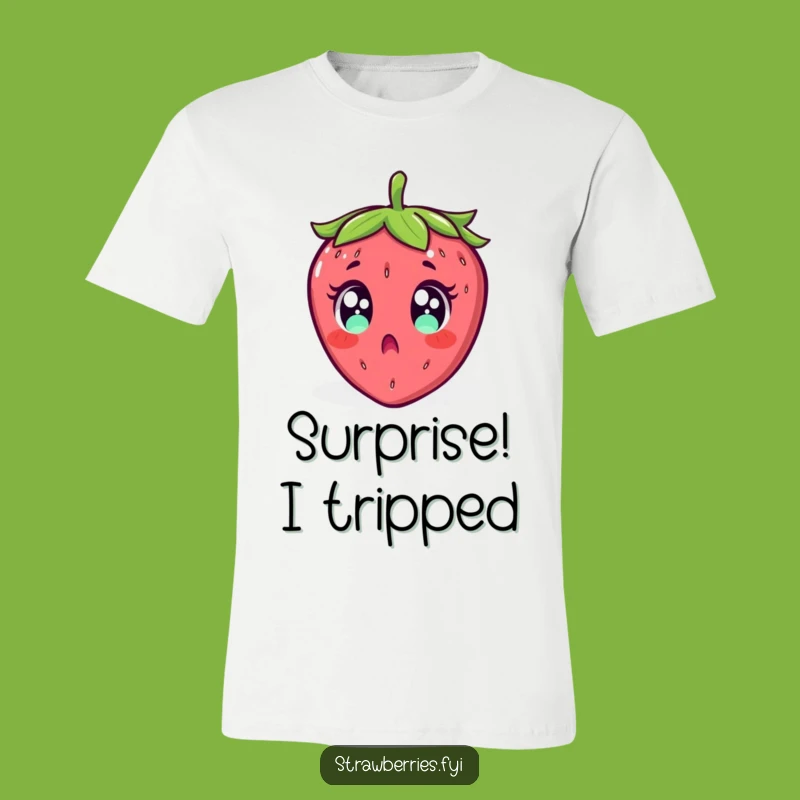 Funny Surprised Strawberry Falling T-Shirt - Shocking Fruit Tee