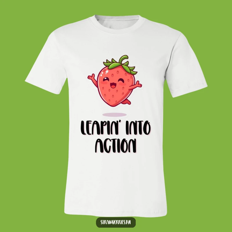 Funny Kawaii Strawberry Leap Tee: Joyful Berry Character, Perfect Funny Gift!