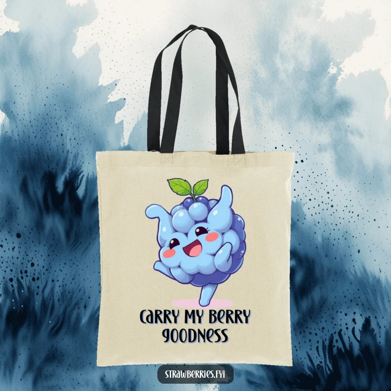 Funny Tote Bag: A playful blueberry character performing a somersault with a grin, a practical and humorous accessory for everyday use.