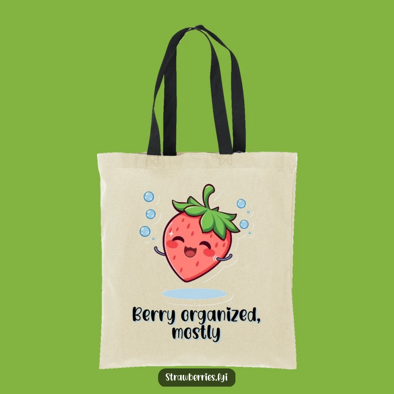 Funny Strawberry Droplet Juggler Tote Bag - Durable Smiling Fruit Bag
