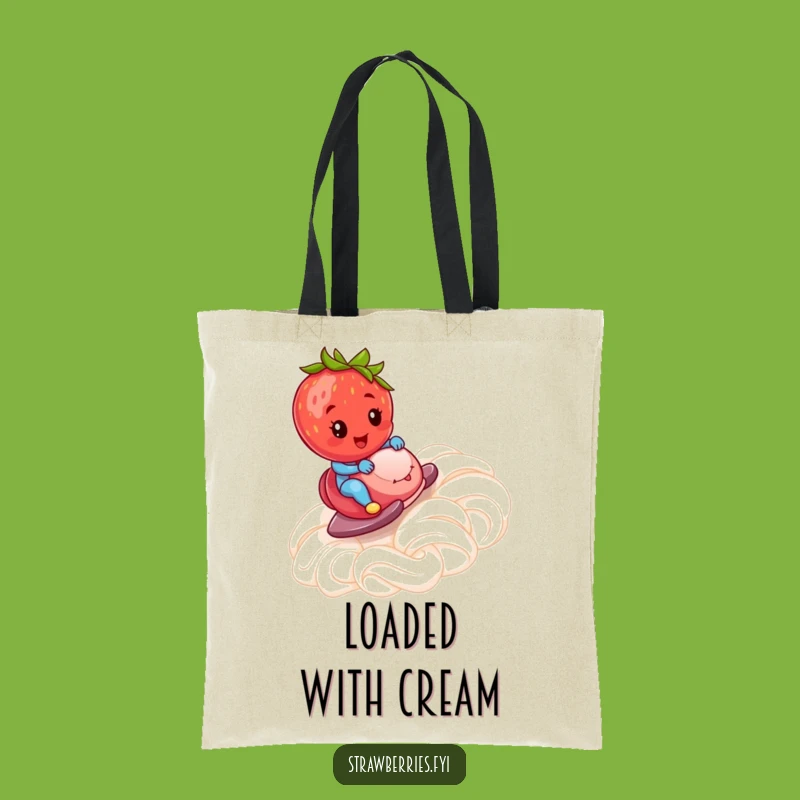 Funny Strawberry Tote Bag: Whipped Cream Ramp Adventure - Carry Your Sweetness!