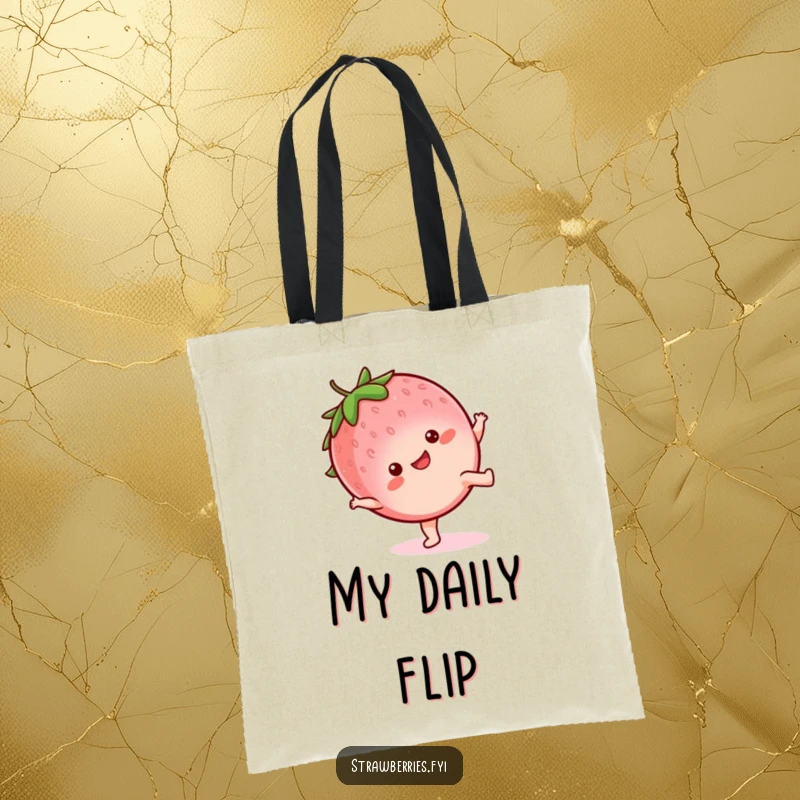 Funny Tote Bag: Kawaii strawberry character in a cheerful cartwheel, bringing a sense of fun and happiness wherever you go.